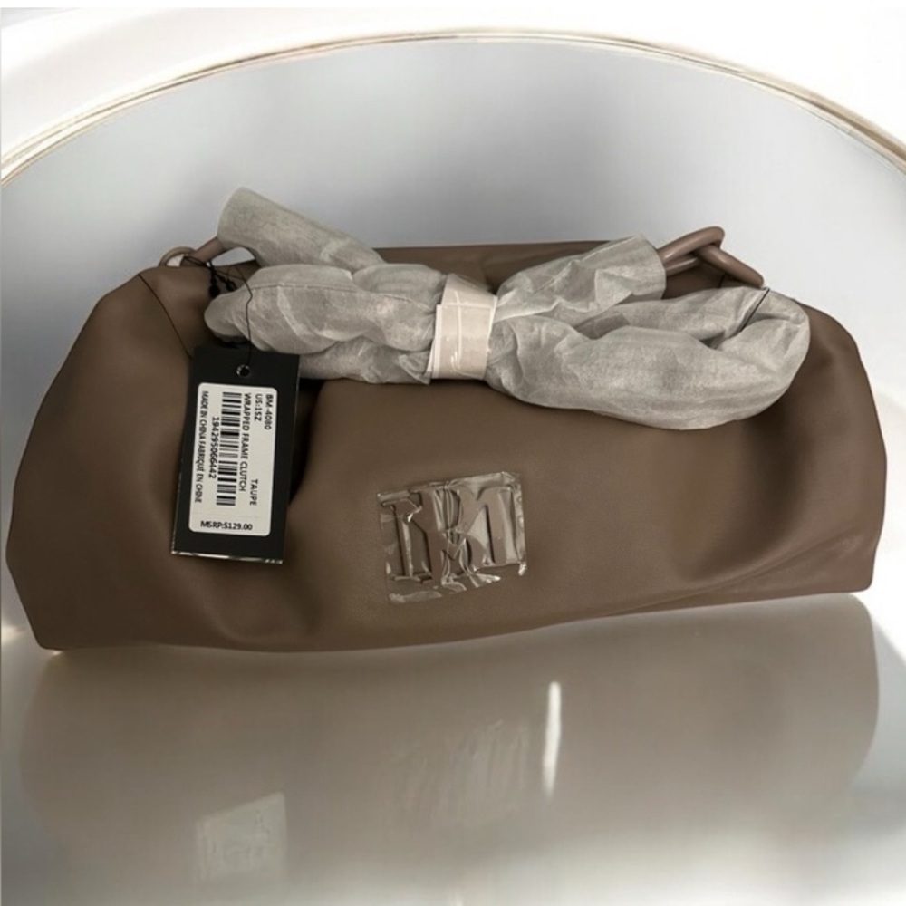 Badgley Mischka Taupe Dumpling Clutch With Chain - Picture 4 of 8